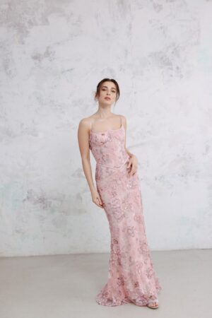 Elisora Pembe Korseli İşlemeli Elbise