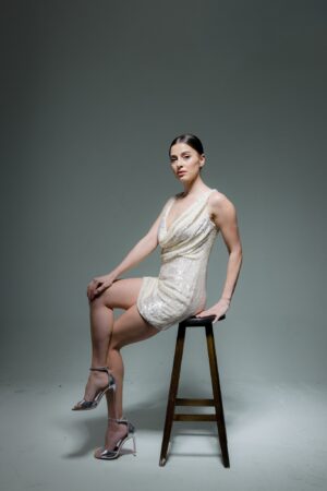Daphina Krem Payetli Elbise